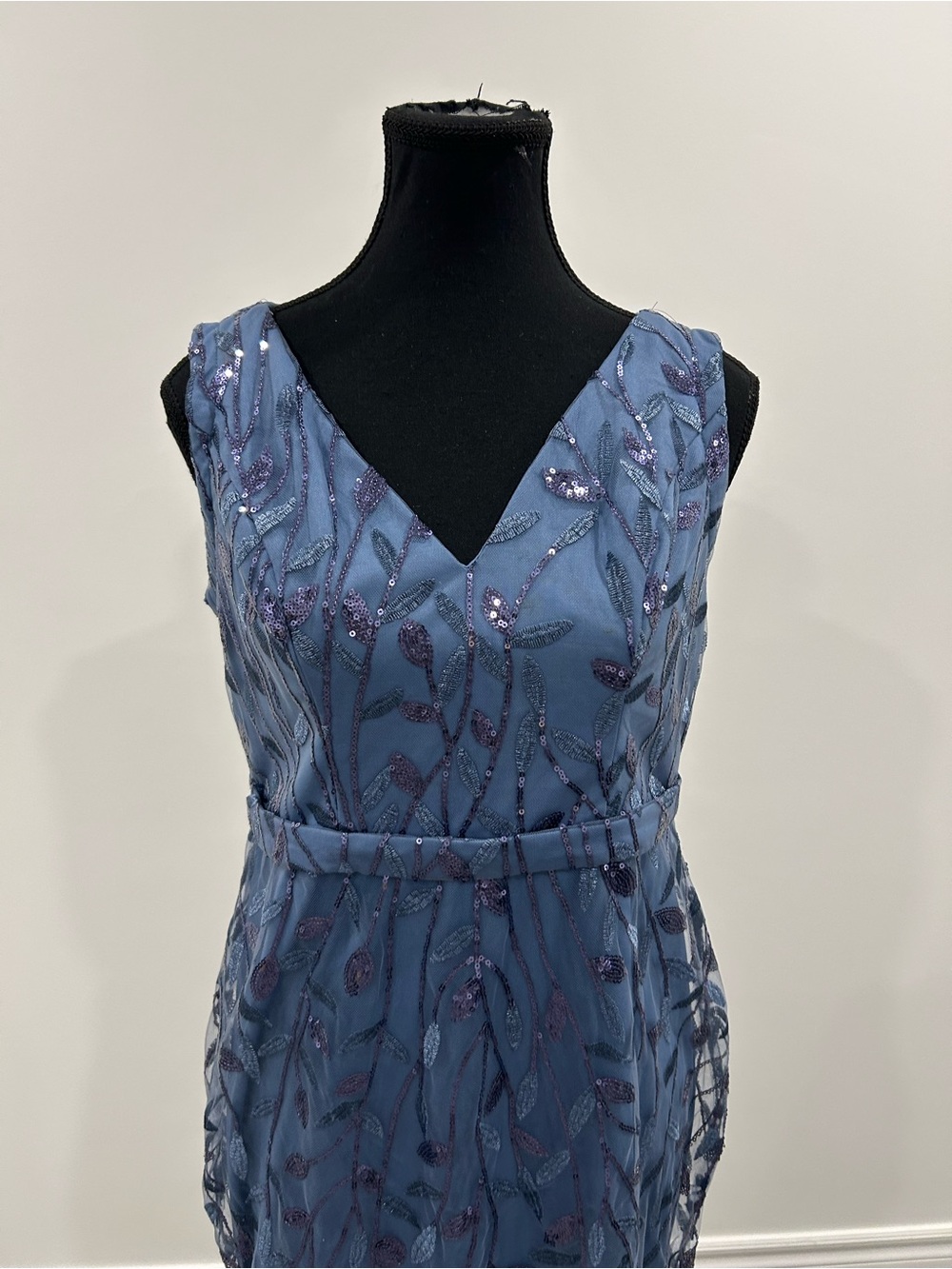 Ever Pretty Dusty Blue V-Neck Embroidered Evening Gown - Picture 2 of 4